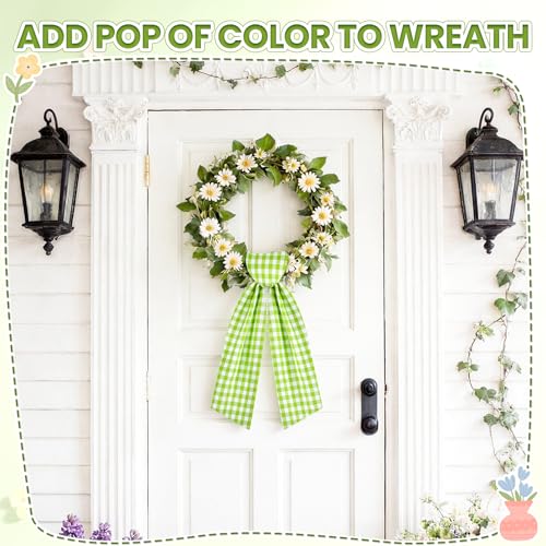 HOMEBROS Spring Wreath Sash, 56 Inch Green and White Plaid Front Door Wreath Sash for Holiday Indoor Outdoor Decorations, 1 Pcs - Image 2