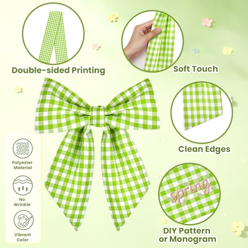 HOMEBROS Spring Wreath Sash, 56 Inch Green and White Plaid Front Door Wreath Sash for Holiday Indoor Outdoor Decorations, 1 Pcs - Image 5