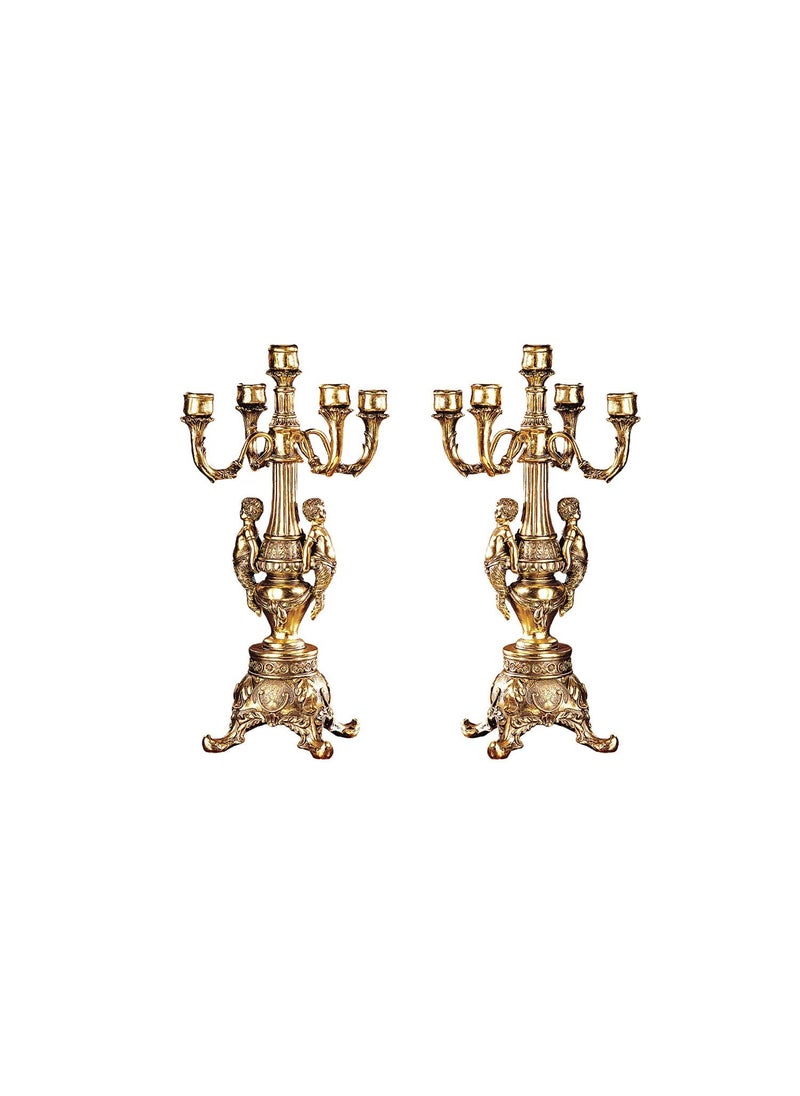 Design Toscano Design Toscano Grande Chateau Beaumont Candelabra Candle Holders Set of Two 20 Inch Tall Cast Stone Resin Metallic Gold Finish 