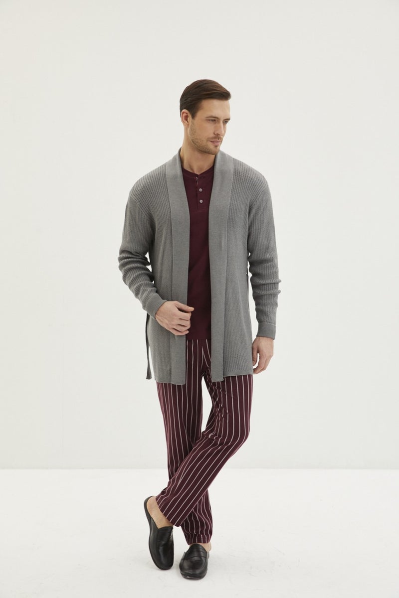 Kiğılı 3-Piece Knitwear Robe Striped Pajama Set  - Image 1