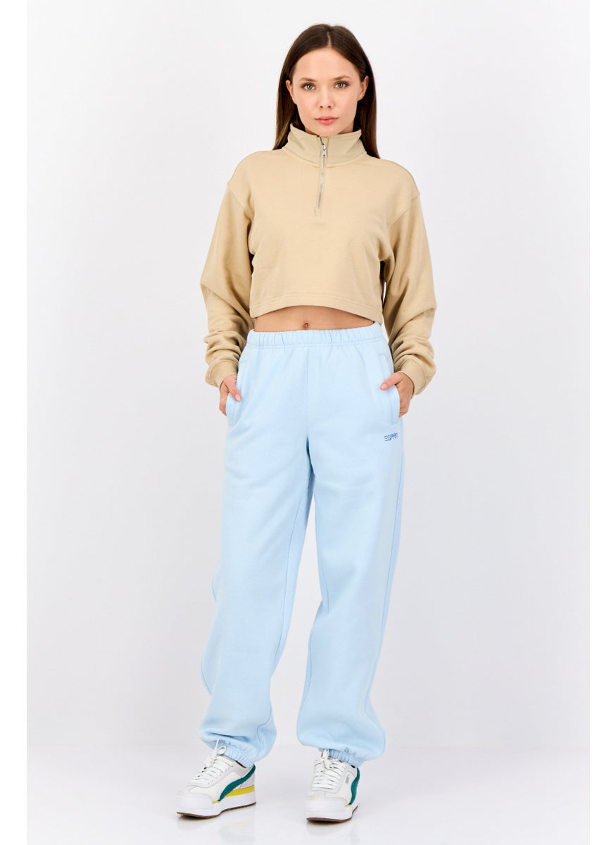 ESPRIT - Women High Neck Solid Long Sleeves Cropped Sweatshirts, Tan - Image 1