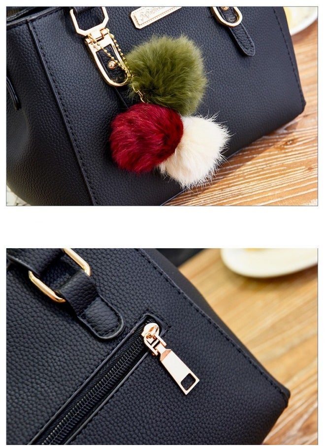 WAOKN - Women's Plush Pendant Handbag , High Quality Pom Pom Shoulder Bag Crossbody Bag for Ladies, Elegant Large Capacity Tote Bag Messenger Bag Crossbody Bag for Office Workers (Black) - Image 1