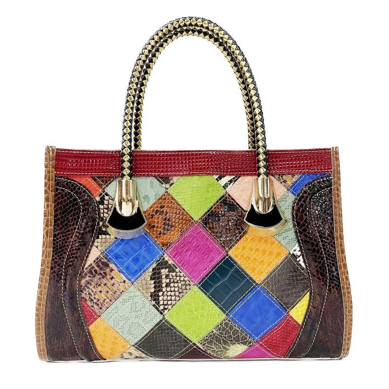 Guangzhou Factory Genuine Leather Women'S Bag Style Colorful Genuine Leather Plaid Bag Spliced Portable Crossbody Bag Women'S Bag - Image 1