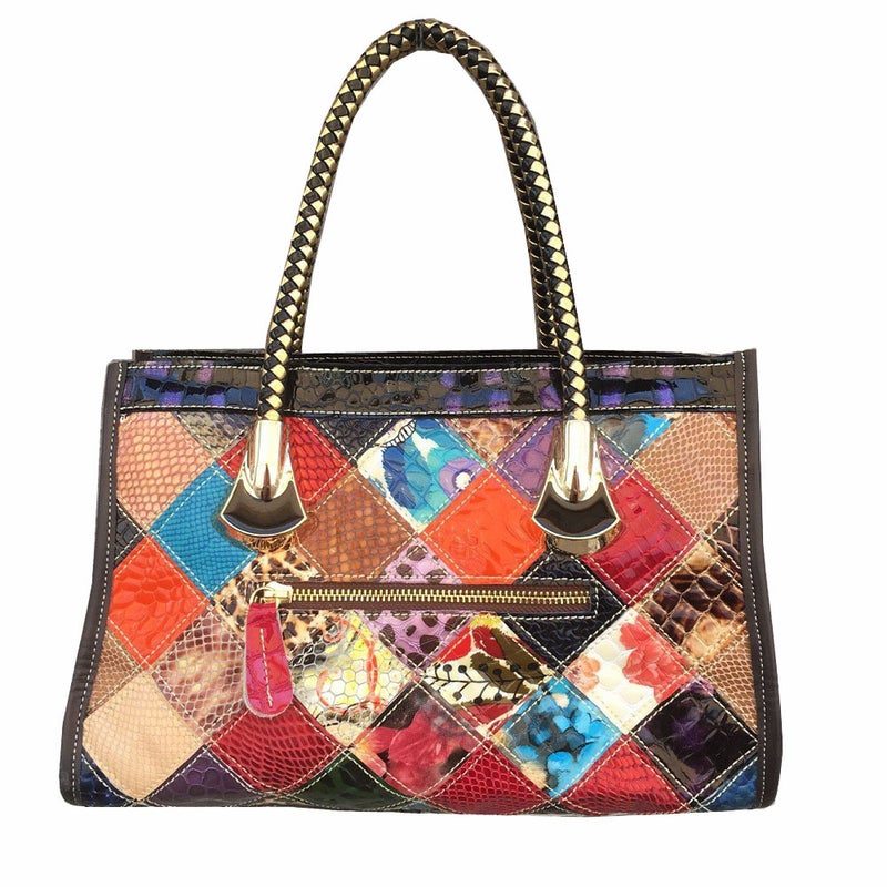 Guangzhou Factory Genuine Leather Women'S Bag Style Colorful Genuine Leather Plaid Bag Spliced Portable Crossbody Bag Women'S Bag - Image 5