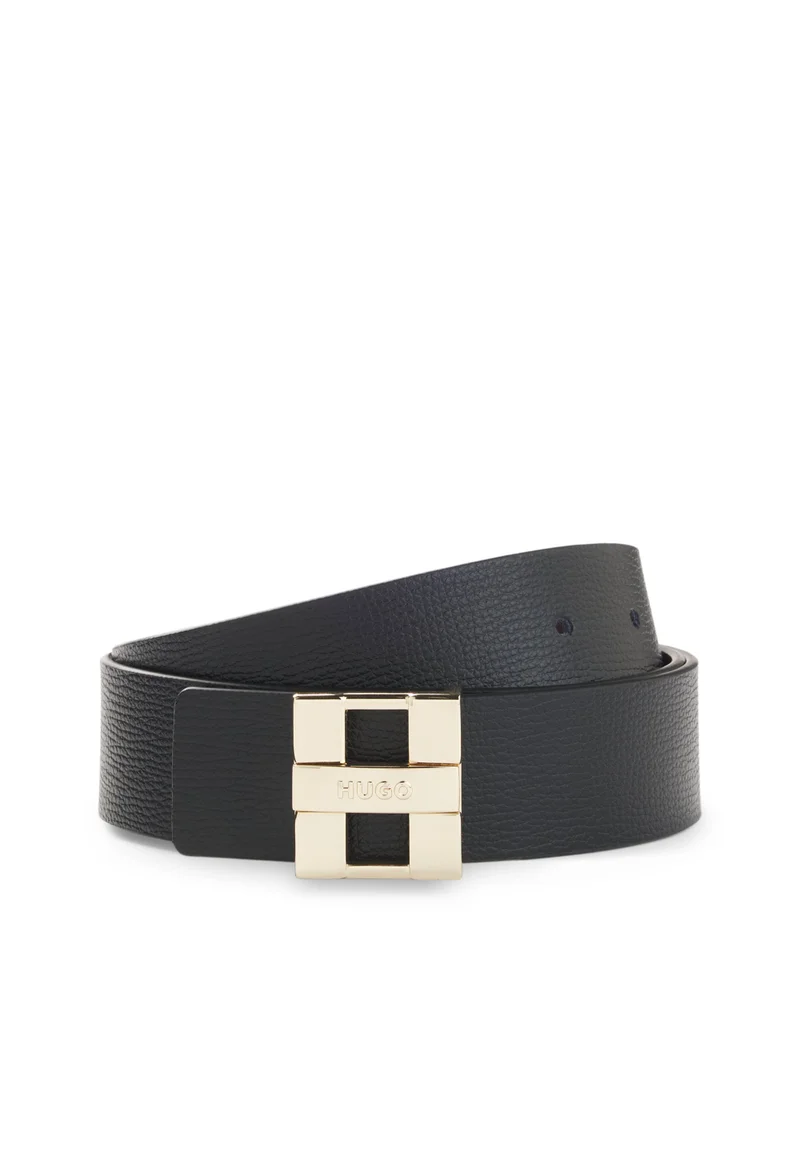 Italian leather belt with metal logo letters