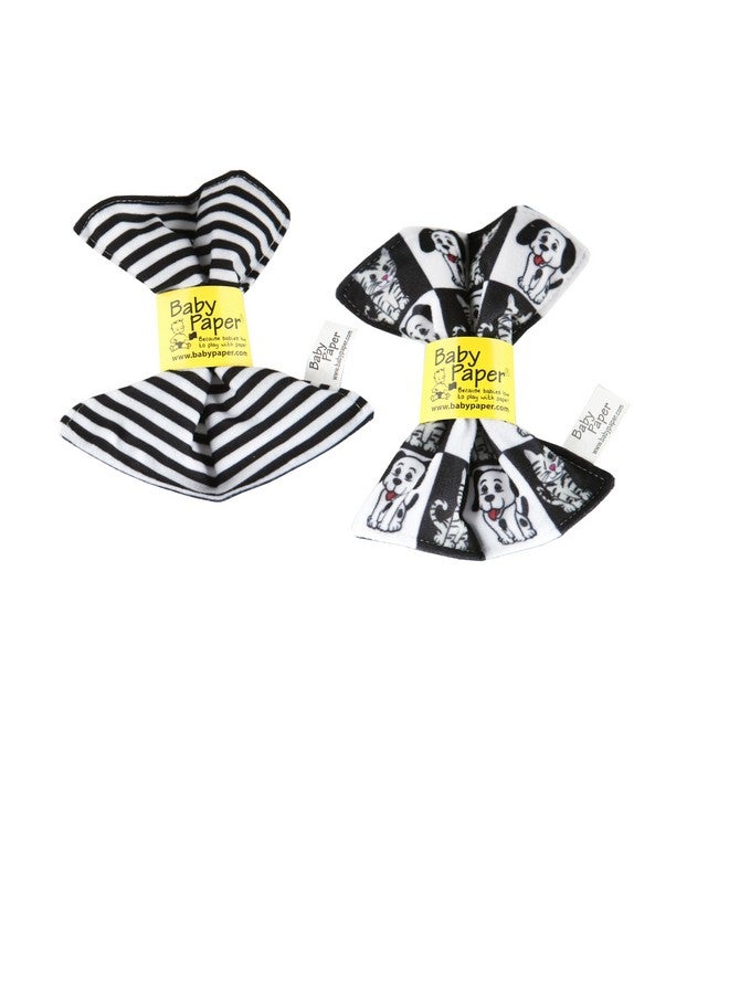 Baby Paper - 2 Pack of Crinkly, Sensory Toys, Black & White Stripe, Dog/Cat - Image 1