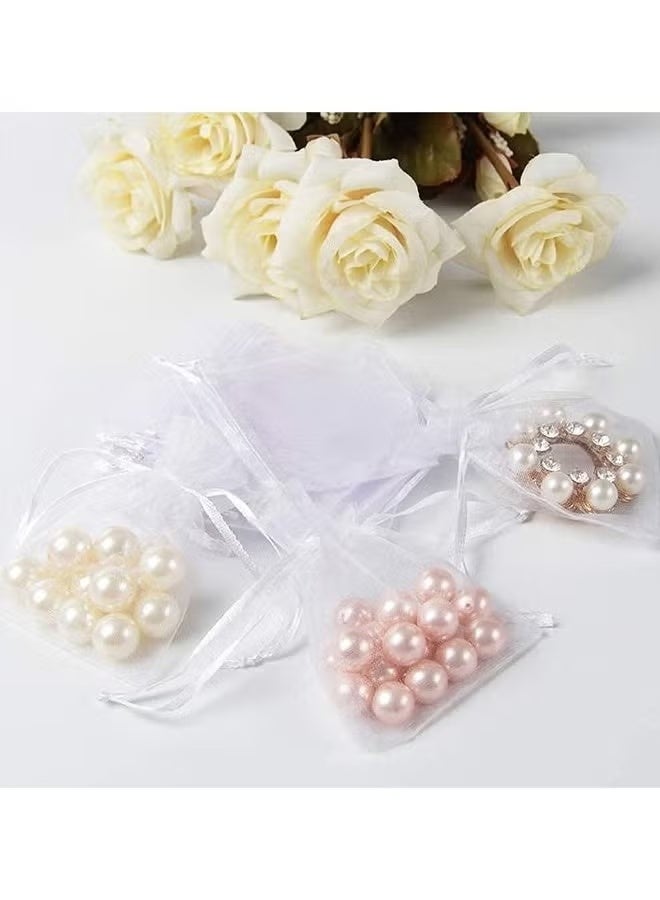 100 Pcs Small Organza Bags 9 x 12 cm White Gift Drawstring Bags Jewelry Pouches Wedding Favour Bags for Party Birthday Seashell Candy Chocolate - Image 4