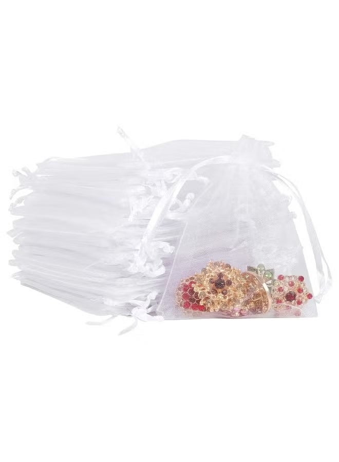 100 Pcs Small Organza Bags 9 x 12 cm White Gift Drawstring Bags Jewelry Pouches Wedding Favour Bags for Party Birthday Seashell Candy Chocolate - Image 1