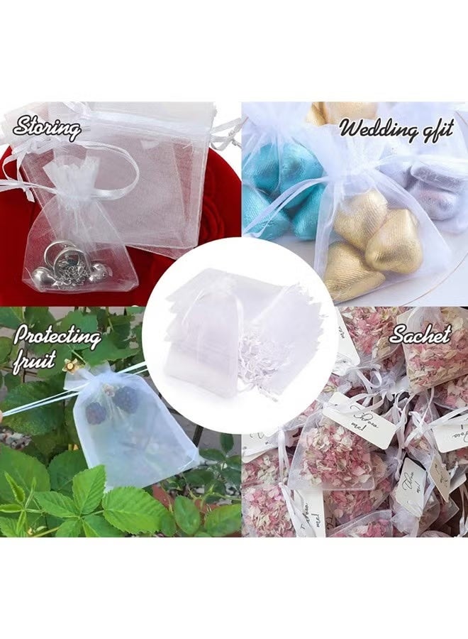 100 Pcs Small Organza Bags 9 x 12 cm White Gift Drawstring Bags Jewelry Pouches Wedding Favour Bags for Party Birthday Seashell Candy Chocolate - Image 5
