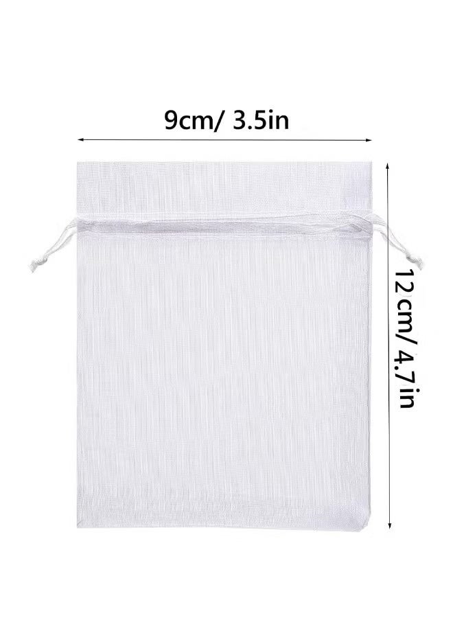 100 Pcs Small Organza Bags 9 x 12 cm White Gift Drawstring Bags Jewelry Pouches Wedding Favour Bags for Party Birthday Seashell Candy Chocolate - Image 2