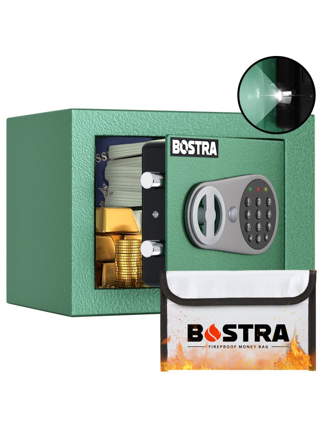 BOSTRA Bostra Fireproof Safe Box with Sensor Light & Fireproof Bag, Money Safe Box with Digital Keypad,Security Safe Box for Home, 0.23 Cubic Small Safe with Keys & Pass Code for Cash Jewelry Green  - Image 1