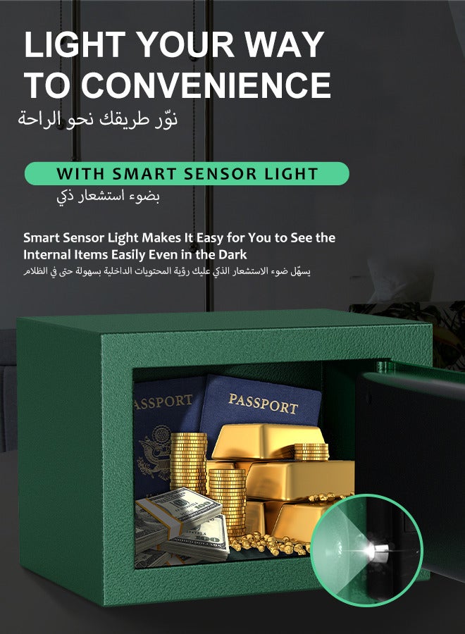 BOSTRA Bostra Fireproof Safe Box with Sensor Light & Fireproof Bag, Money Safe Box with Digital Keypad,Security Safe Box for Home, 0.23 Cubic Small Safe with Keys & Pass Code for Cash Jewelry Green  - Image 2
