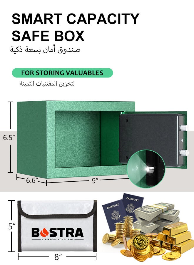 BOSTRA Bostra Fireproof Safe Box with Sensor Light & Fireproof Bag, Money Safe Box with Digital Keypad,Security Safe Box for Home, 0.23 Cubic Small Safe with Keys & Pass Code for Cash Jewelry Green  - Image 4