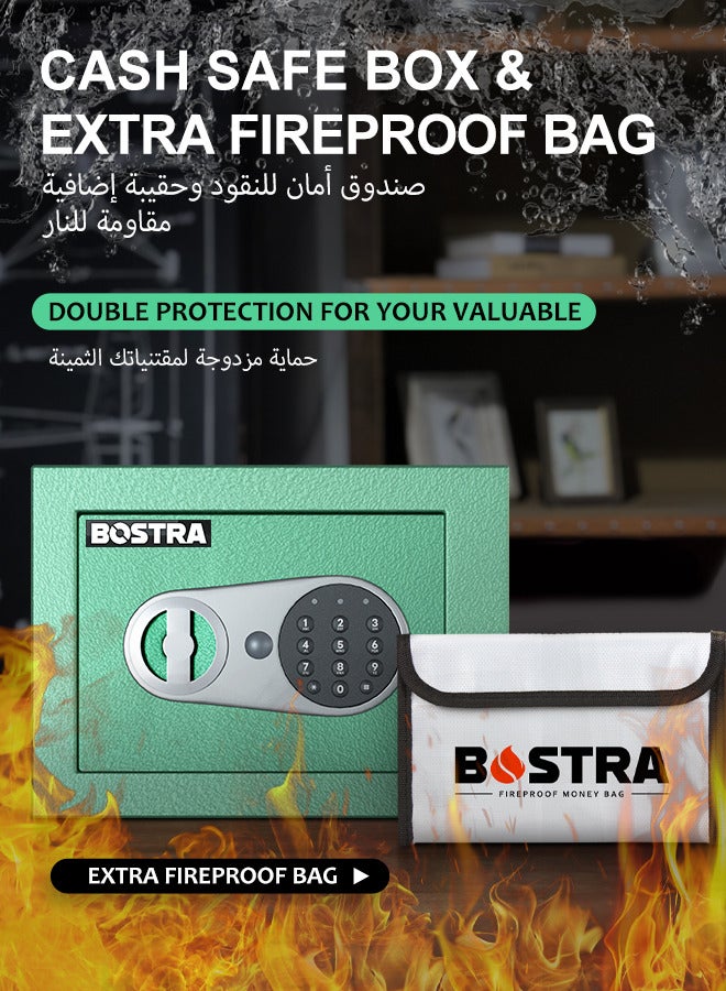 BOSTRA Bostra Fireproof Safe Box with Sensor Light & Fireproof Bag, Money Safe Box with Digital Keypad,Security Safe Box for Home, 0.23 Cubic Small Safe with Keys & Pass Code for Cash Jewelry Green  - Image 3