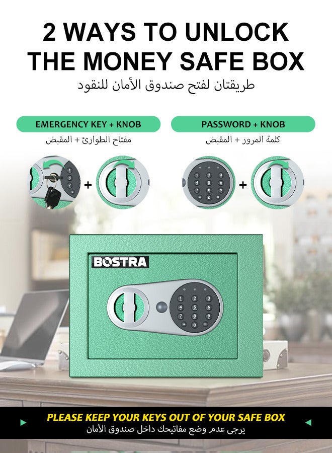 BOSTRA Bostra Fireproof Safe Box with Sensor Light & Fireproof Bag, Money Safe Box with Digital Keypad,Security Safe Box for Home, 0.23 Cubic Small Safe with Keys & Pass Code for Cash Jewelry Green  - Image 5