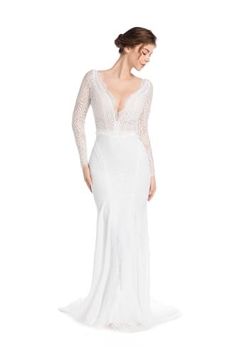 Sorayan Mermaid Wedding Dresses for Bride Classy lace Boho Long Sleeve Open Back Bohemian Wedding Gowns (Large,White) - Image 2