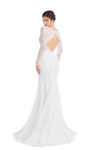 Sorayan Mermaid Wedding Dresses for Bride Classy lace Boho Long Sleeve Open Back Bohemian Wedding Gowns (Large,White) - Image 5