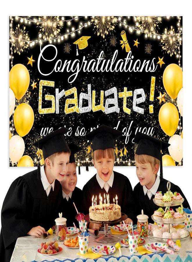 Famoby Congratulations Graduate We are so Proud of You Hanging Banner Fabric Sign Poster Backdrop Balloons Photo Booth Background for Graduation Party Decoration - Image 5