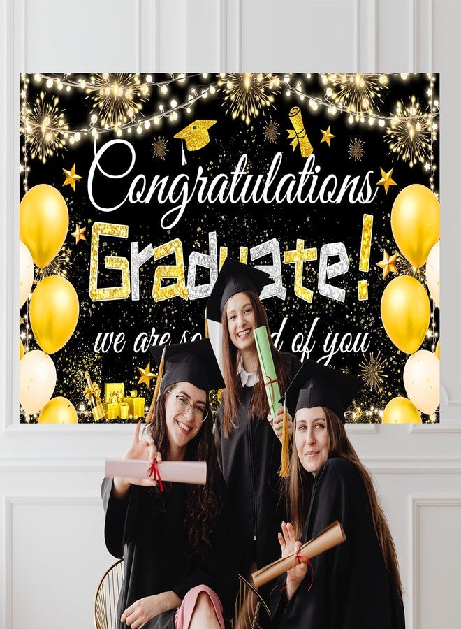 Famoby Congratulations Graduate We are so Proud of You Hanging Banner Fabric Sign Poster Backdrop Balloons Photo Booth Background for Graduation Party Decoration - Image 4