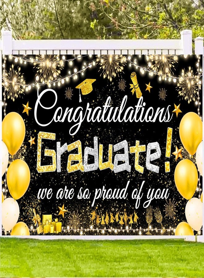 Famoby Congratulations Graduate We are so Proud of You Hanging Banner Fabric Sign Poster Backdrop Balloons Photo Booth Background for Graduation Party Decoration - Image 1