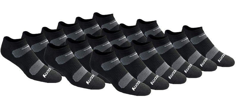 Saucony Mens RunDry Mesh Ventilating Comfort Fit Performance NoShow Socks Available in MXXL 6 12 Black Basic 18 Pairs Large