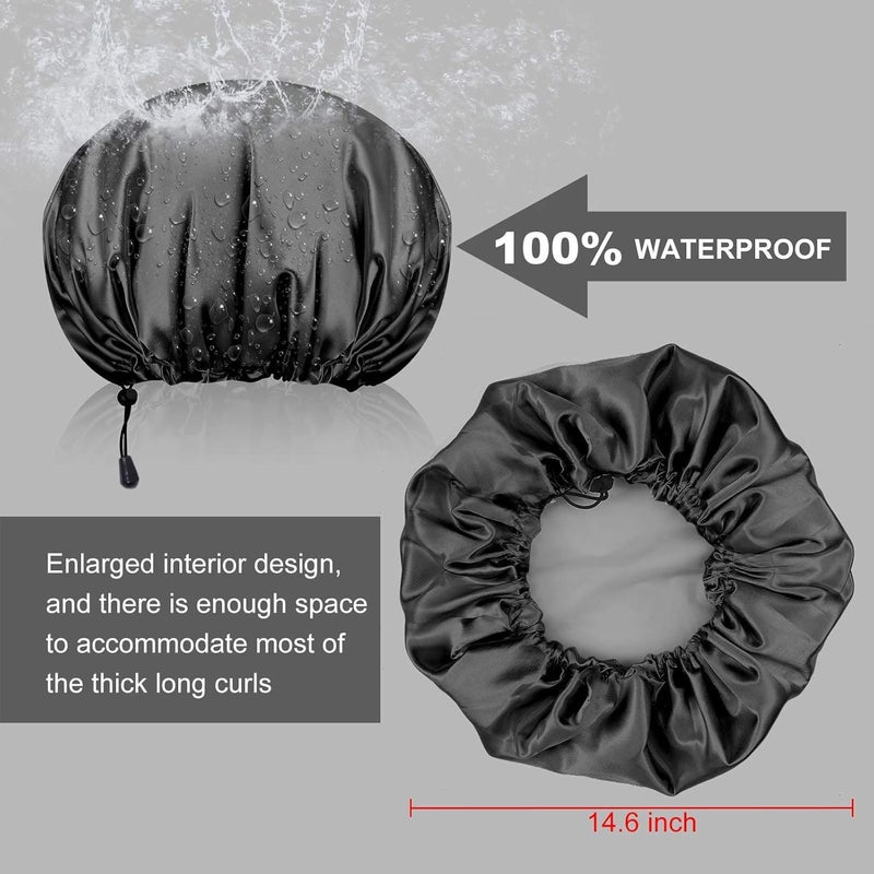 AUM ENTERPRISE Shower Cap For Women Men 3PCS Shower Caps For Women Waterproof Shower Cap Reusable Shower Cap Long Hair Bonnet Set For Kids With Black Gold Pink Bath Cap F Multi - Image 5