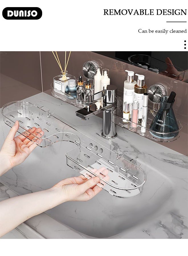 DUNISO Over The Sink Shelf with Suction Cup, Removable Shelf Organizer Over The Faucet, Bathroom Sink Shelf Over Faucet, U-Shaped Recess Design Countertop Organizer, Multi-Functional Hollow Storage Shelf for Bathroom, Kitchen - Image 4