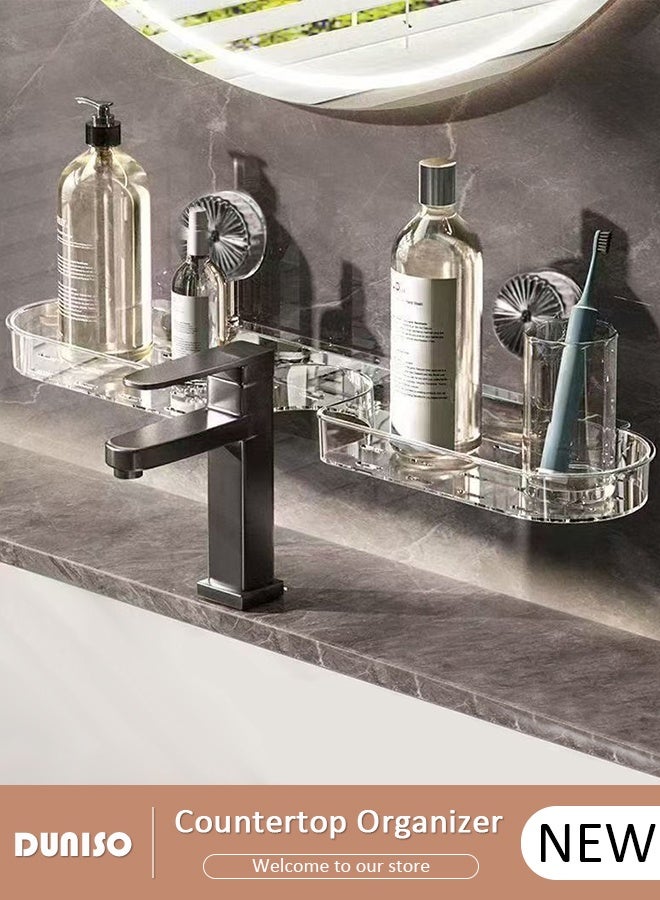 DUNISO Over The Sink Shelf with Suction Cup, Removable Shelf Organizer Over The Faucet, Bathroom Sink Shelf Over Faucet, U-Shaped Recess Design Countertop Organizer, Multi-Functional Hollow Storage Shelf for Bathroom, Kitchen - Image 1