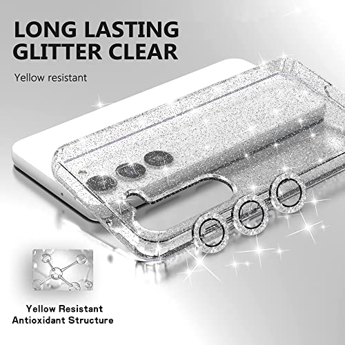 KIOMY Glitter Clear Case for Samsung Galaxy S23 Plus 5G with Diamond Sparkle Camera Lens Protector + 2 Pack Tempered Glass Screen Protector, Sparkly Shockproof Protective Girl Cover (for Samsung S23+) - Image 2