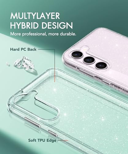 KIOMY Glitter Clear Case for Samsung Galaxy S23 Plus 5G with Diamond Sparkle Camera Lens Protector + 2 Pack Tempered Glass Screen Protector, Sparkly Shockproof Protective Girl Cover (for Samsung S23+) - Image 5