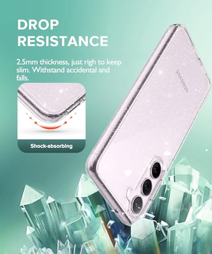 KIOMY Glitter Clear Case for Samsung Galaxy S23 Plus 5G with Diamond Sparkle Camera Lens Protector + 2 Pack Tempered Glass Screen Protector, Sparkly Shockproof Protective Girl Cover (for Samsung S23+) - Image 3