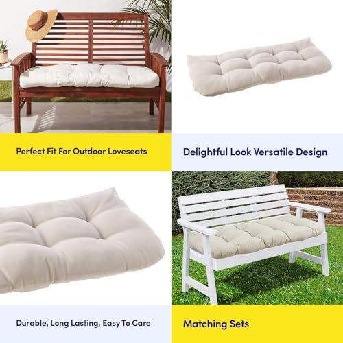 ATOOTFUSION Collection Outdoor Loveseat Cushions - Thick Tufted Patio Chair Seat Pads, Premium Comfort, Fiber-Filled, 100% Polyester, Durable & Easy Care, 48"x18" for Lounge Bench (1 Pack) (Off White) - Image 5