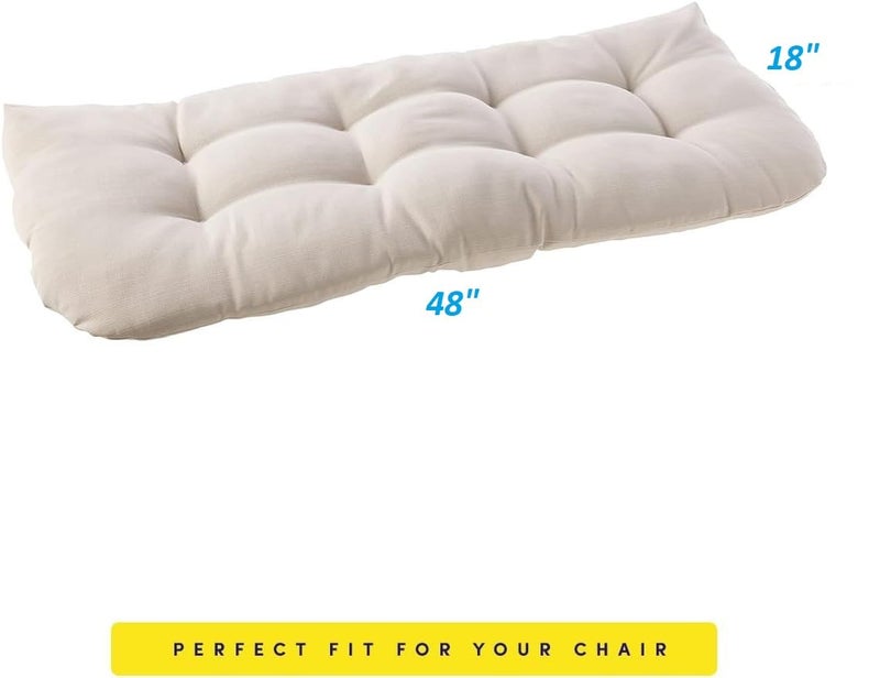 ATOOTFUSION Collection Outdoor Loveseat Cushions - Thick Tufted Patio Chair Seat Pads, Premium Comfort, Fiber-Filled, 100% Polyester, Durable & Easy Care, 48"x18" for Lounge Bench (1 Pack) (Off White) - Image 2