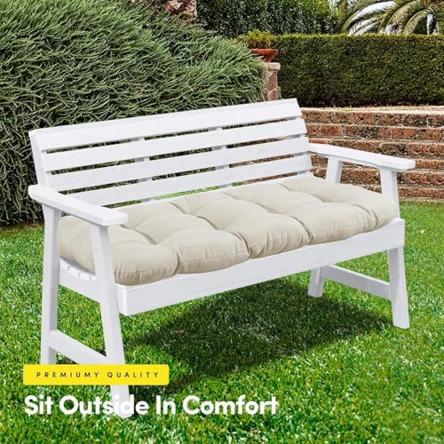 ATOOTFUSION Collection Outdoor Loveseat Cushions - Thick Tufted Patio Chair Seat Pads, Premium Comfort, Fiber-Filled, 100% Polyester, Durable & Easy Care, 48"x18" for Lounge Bench (1 Pack) (Off White) - Image 3