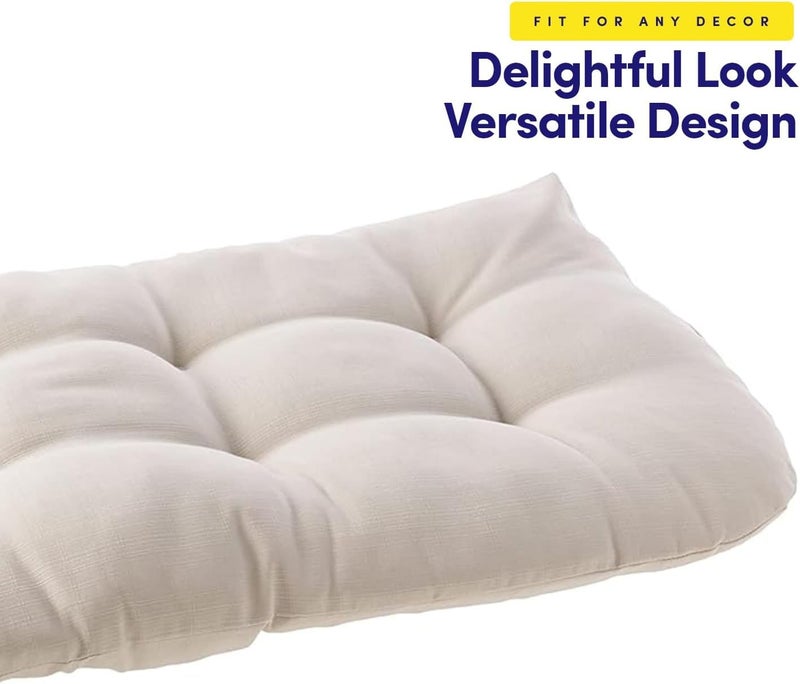 ATOOTFUSION Collection Outdoor Loveseat Cushions - Thick Tufted Patio Chair Seat Pads, Premium Comfort, Fiber-Filled, 100% Polyester, Durable & Easy Care, 48"x18" for Lounge Bench (1 Pack) (Off White) - Image 4