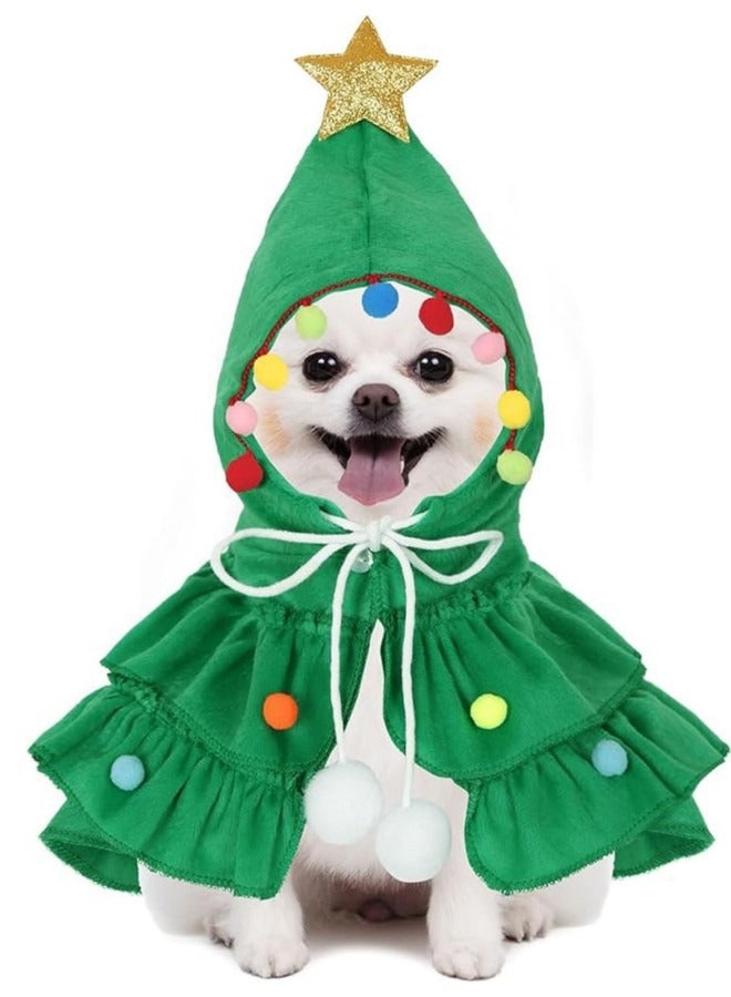 GGEROU زي حيوانات أليفة للكلاب والقطط، عباءة حيوانات أليفة مع بومبوم، كيب مهرجان للكلاب والقطط مع قبعة كوسبلاي، أخضر - Image 1