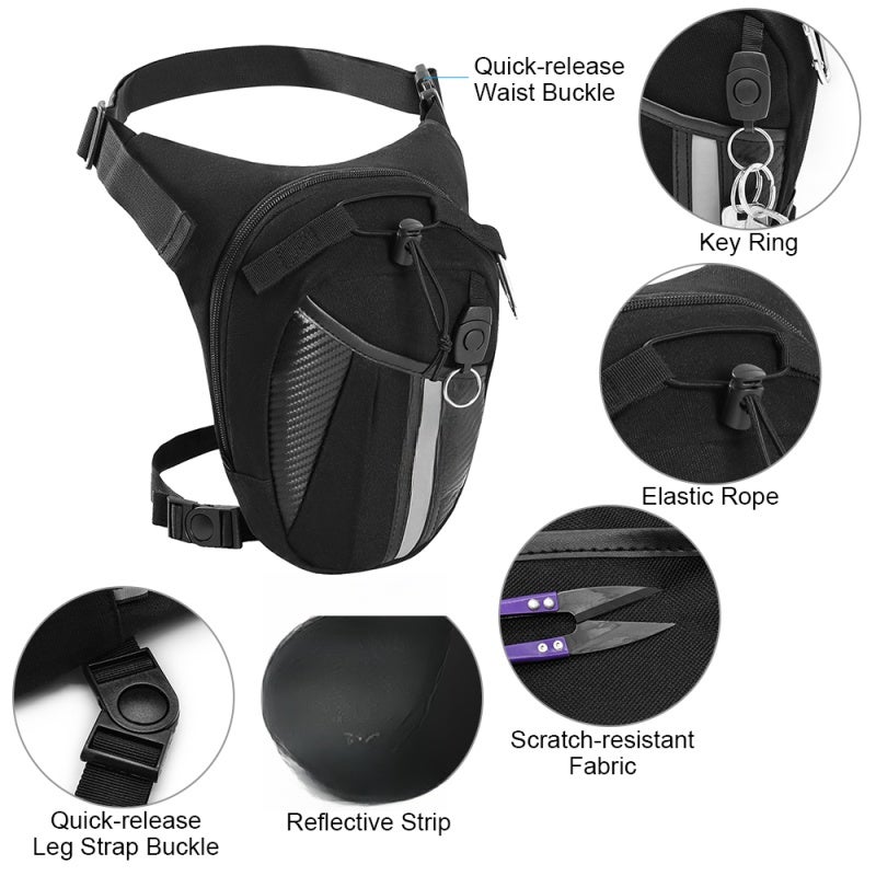 WOSAWE Drop Leg Bag 8.5" x 7.5" x 3.9" Ripstop Oxford Fabric Motorcycle Bag - Adjustable Waist and Thigh Straps Waist Pack for Men - Image 5