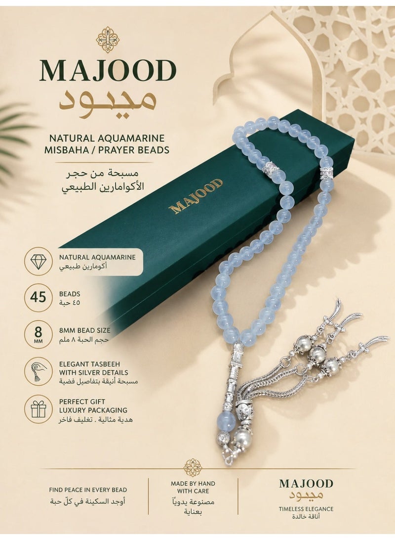 MAJOOD/45 Real Aquamarine Prayer Beads/Tasbih/8MM/For Men And Women - Image 1