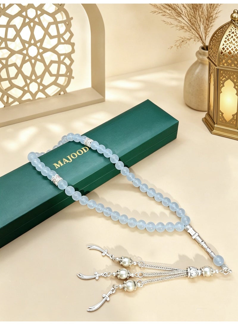 MAJOOD/45 Real Aquamarine Prayer Beads/Tasbih/8MM/For Men And Women - Image 2