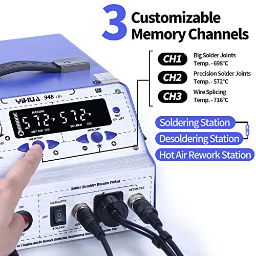 YIHUA 948-II 4 in 1 Hot Air Rework Soldering Iron and Desoldering Suction Tin Gun Station with Suction Pick Up Pen °F /°C - Image 3