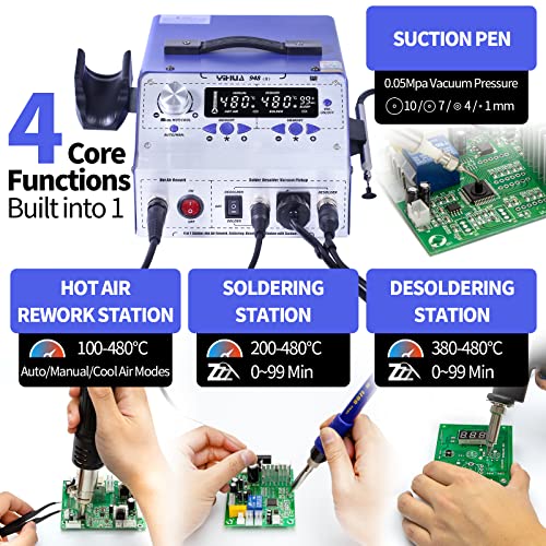 YIHUA 948-II 4 in 1 Hot Air Rework Soldering Iron and Desoldering Suction Tin Gun Station with Suction Pick Up Pen °F /°C - Image 2