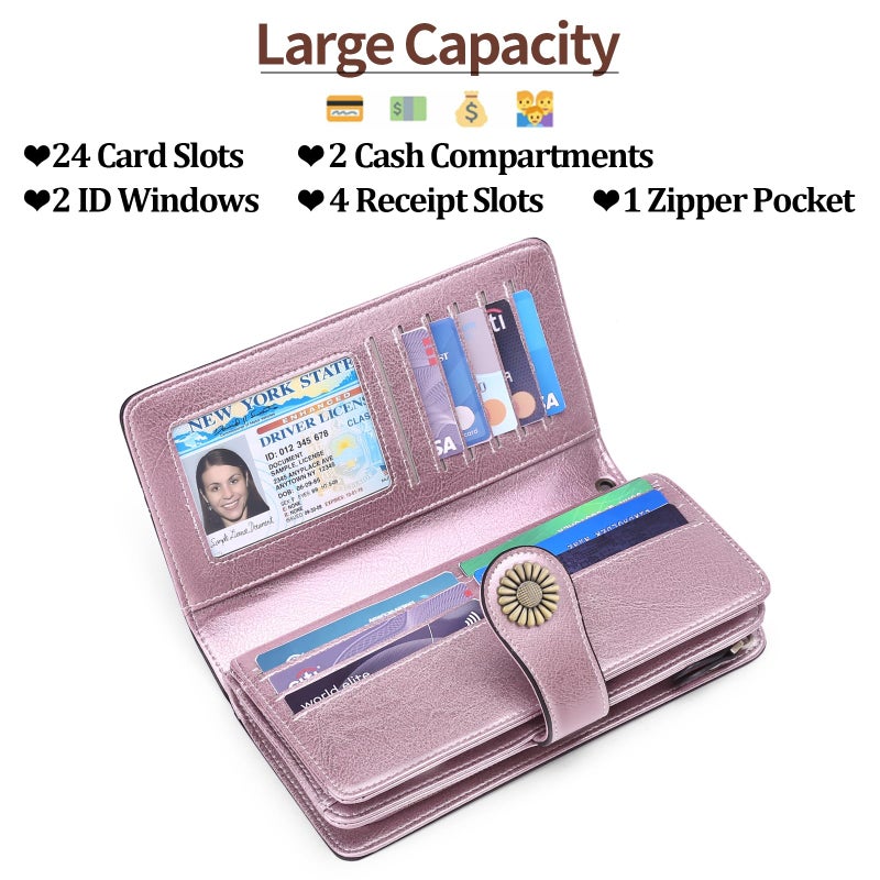 SENDEFN Wallets for Women Leather Credit Card Holder with RFID Blocking Large Capacity Wristlet - Image 4