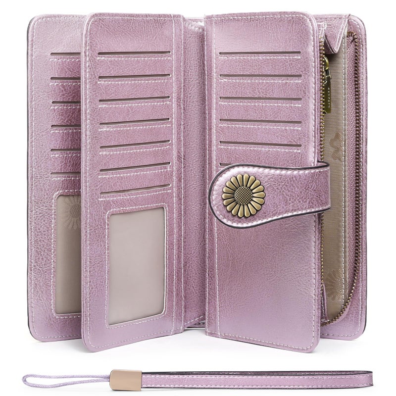SENDEFN Wallets for Women Leather Credit Card Holder with RFID Blocking Large Capacity Wristlet - Image 1