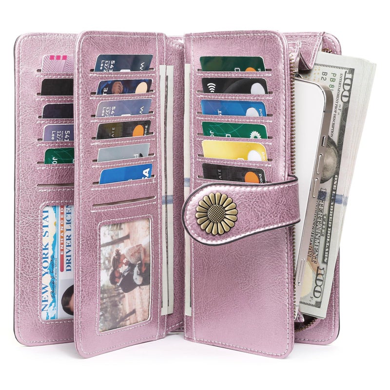 SENDEFN Wallets for Women Leather Credit Card Holder with RFID Blocking Large Capacity Wristlet - Image 2