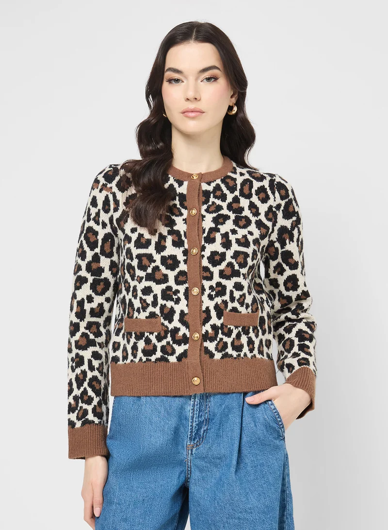 جينجر Knitted Leopard Print Cardigan