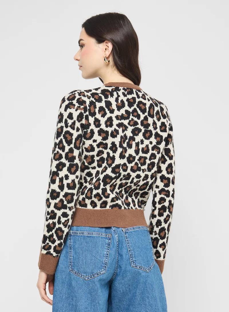جينجر Knitted Leopard Print Cardigan