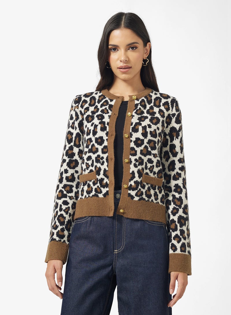 Ginger Knitted Leopard Print Cardigan - Image 1
