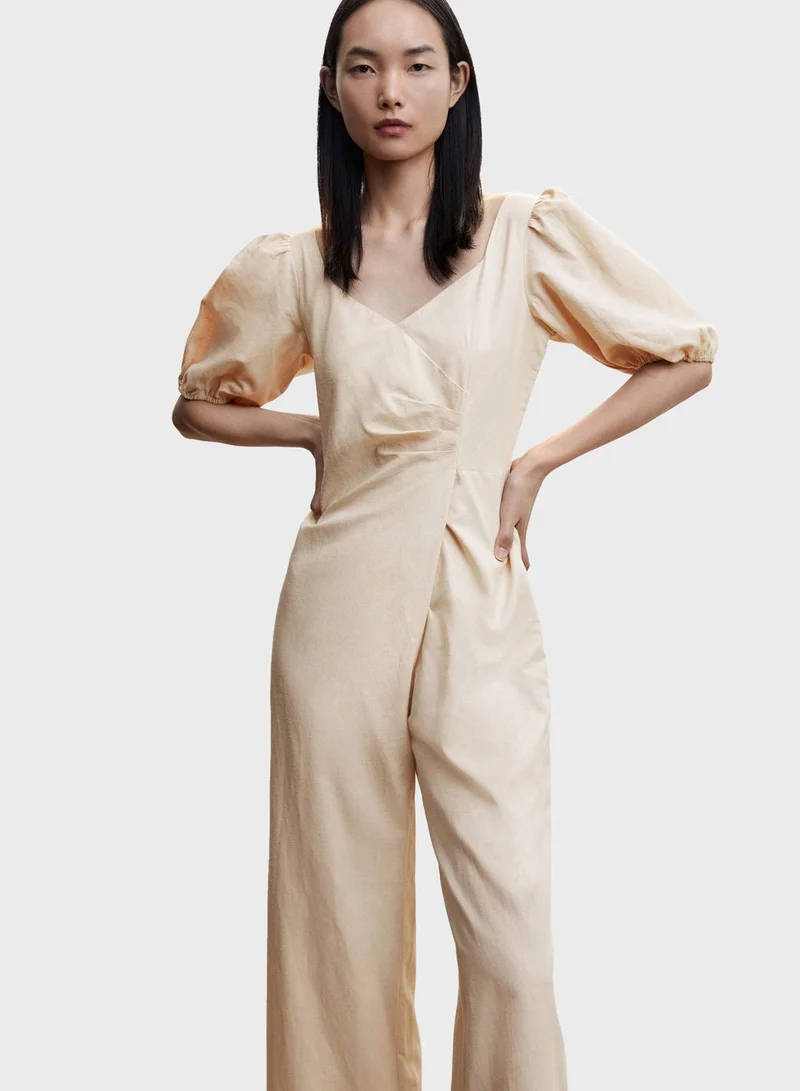 MANGO Surplice Neck Wide Leg Jumpsuit