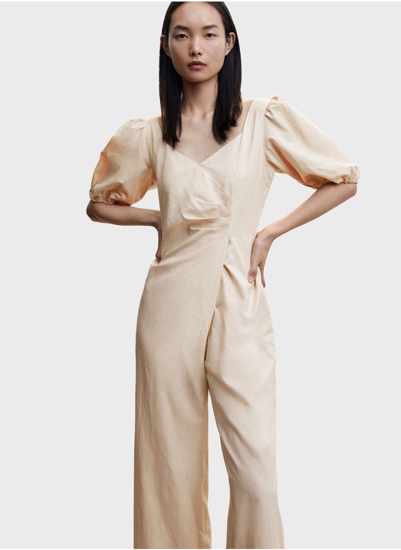 MANGO - Surplice Neck Wide Leg Jumpsuit - Image 1