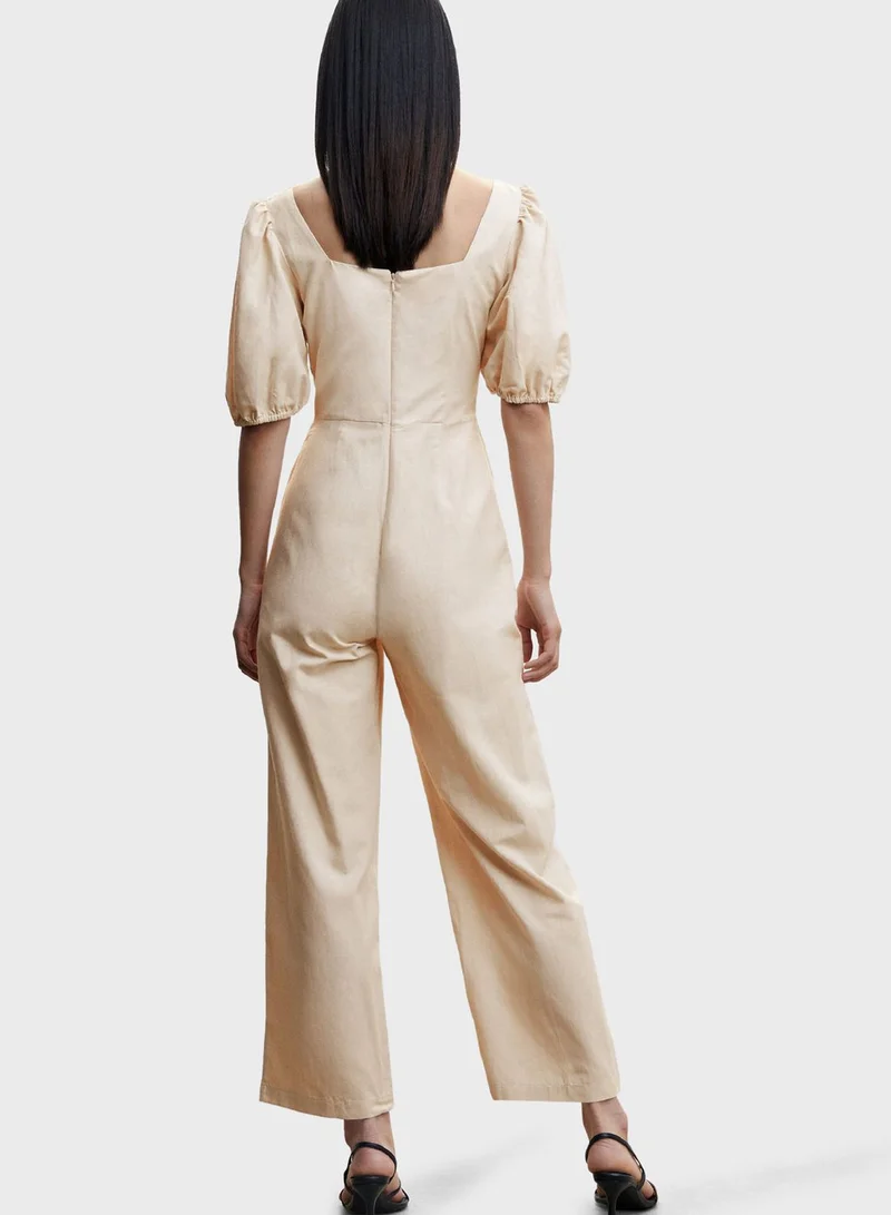 MANGO Surplice Neck Wide Leg Jumpsuit